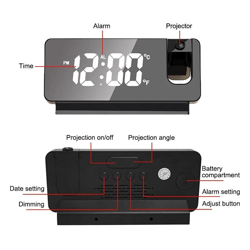 Wall Projection Digital Display Alarm Clock with Thermometer Function