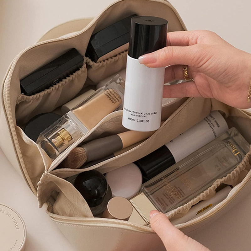 Large Capacity Travel Cosmetic Bag Makeup Organizer with Brushes Slots Dividers