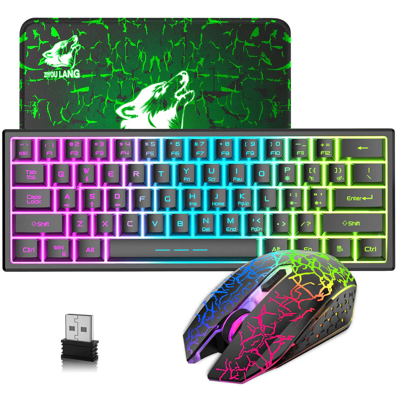 Rainbow Backlit Wireless Gaming Keyboard Mouse and Mat Combo Set