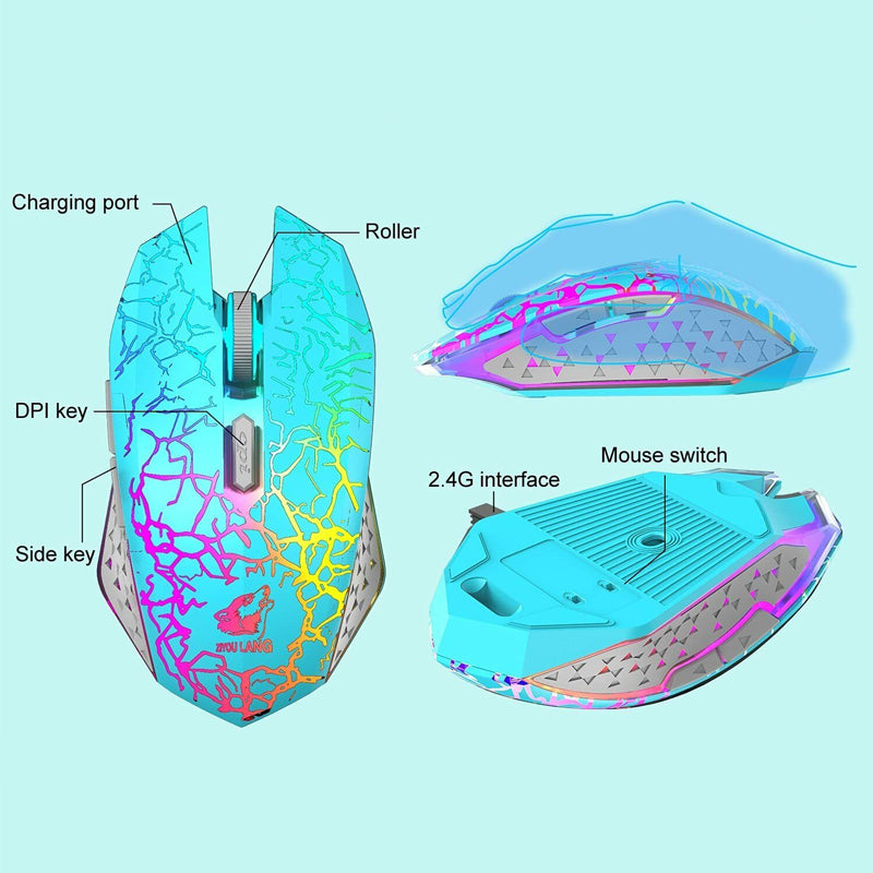 Rainbow Backlit Wireless Gaming Keyboard Mouse and Mat Combo Set