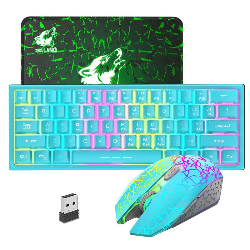 Rainbow Backlit Wireless Gaming Keyboard Mouse and Mat Combo Set