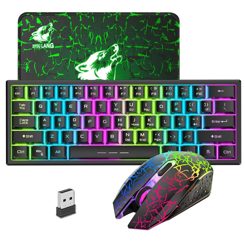 Rainbow Backlit Wireless Gaming Keyboard Mouse and Mat Combo Set
