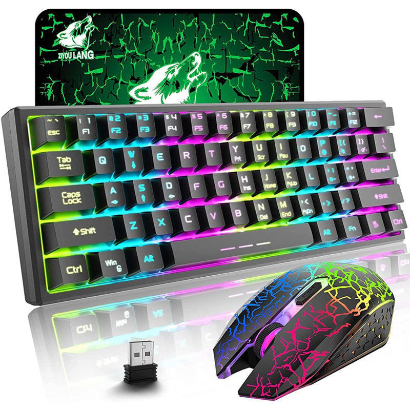 Rainbow Backlit Wireless Gaming Keyboard Mouse and Mat Combo Set
