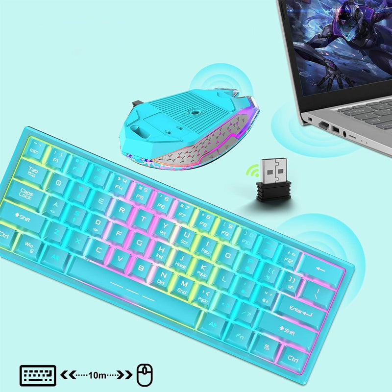Rainbow Backlit Wireless Gaming Keyboard Mouse and Mat Combo Set