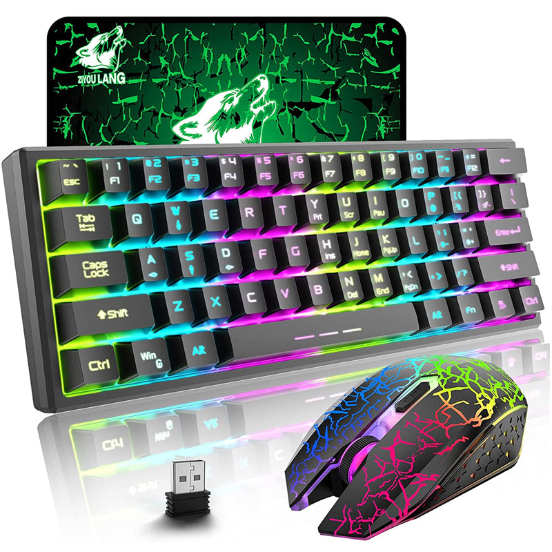 Rainbow Backlit Wireless Gaming Keyboard Mouse and Mat Combo Set