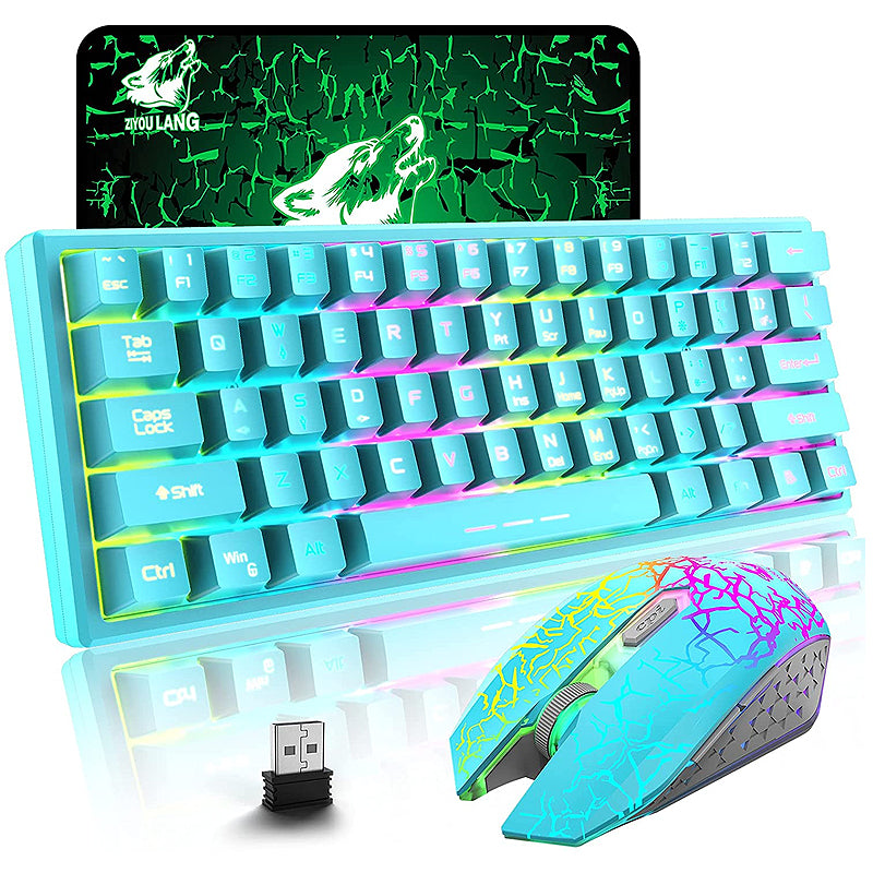 Rainbow Backlit Wireless Gaming Keyboard Mouse and Mat Combo Set