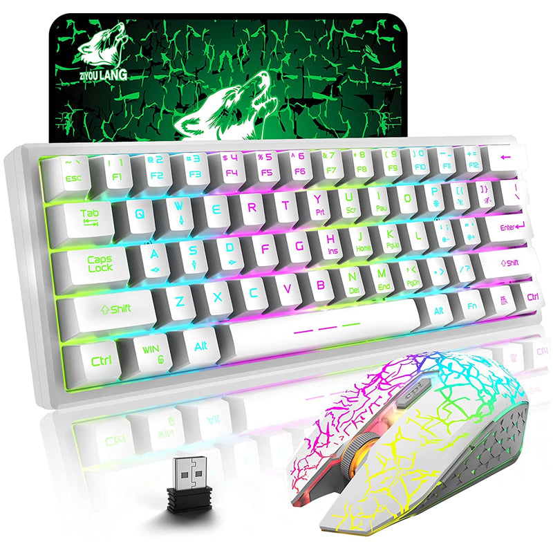 Rainbow Backlit Wireless Gaming Keyboard Mouse and Mat Combo Set