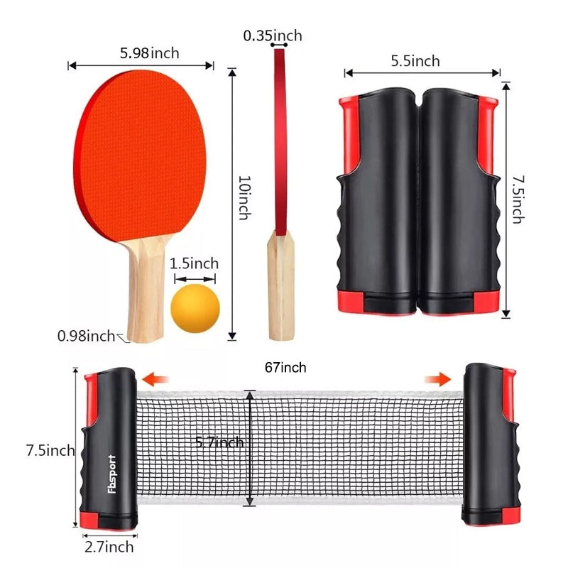 Instant Table Tennis Kit Ping Pong Set Retractable Net Rack + 2 Bats + 3 Balls
