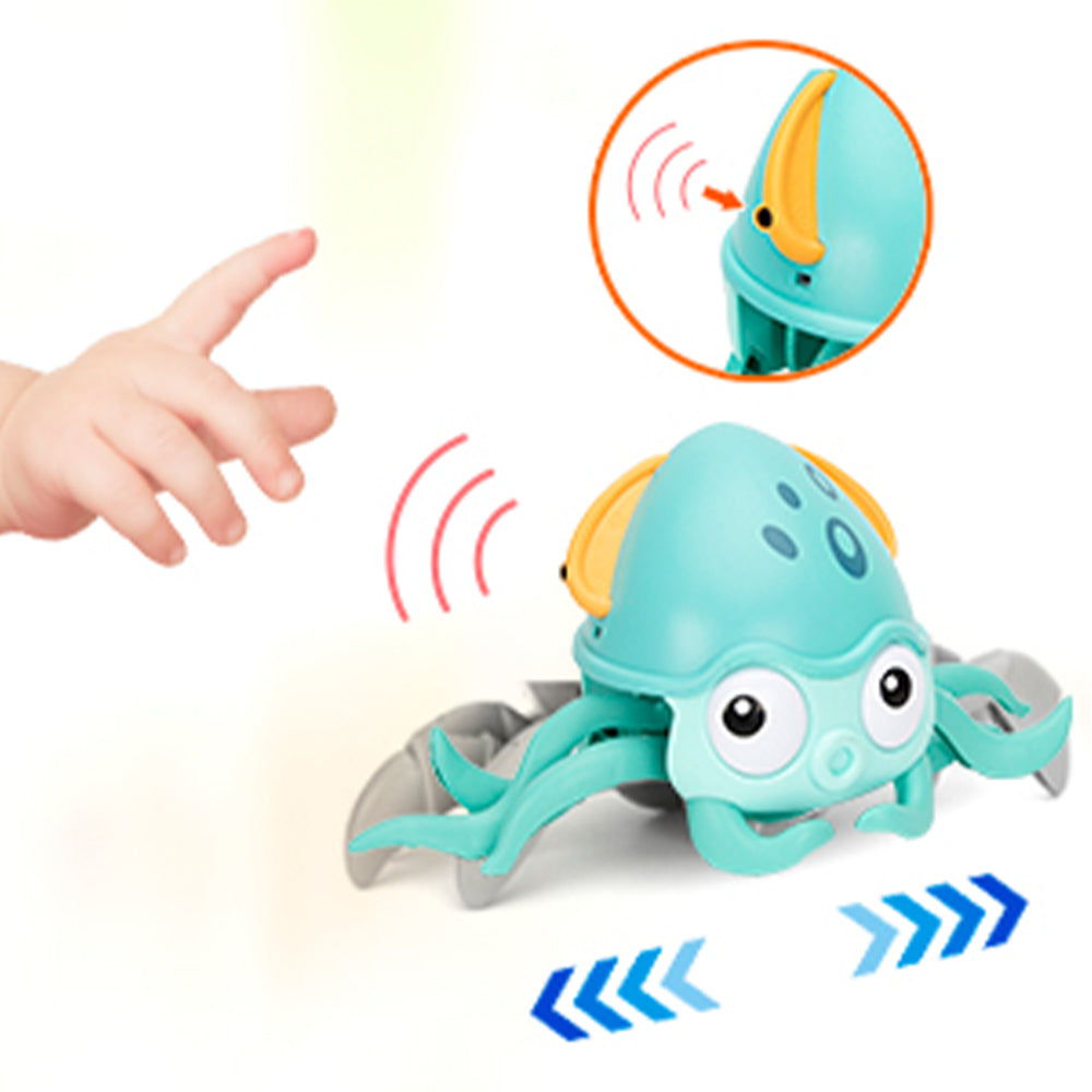 Interactive Crawling Octopus Toy with Obstacle Avoidance LED Lights Music USB -Rechargeable