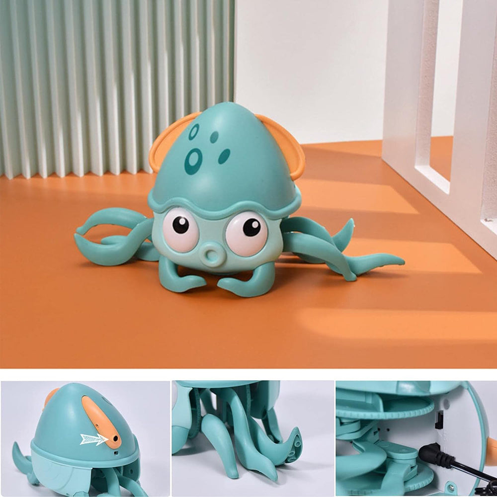 Interactive Crawling Octopus Toy with Obstacle Avoidance LED Lights Music USB -Rechargeable