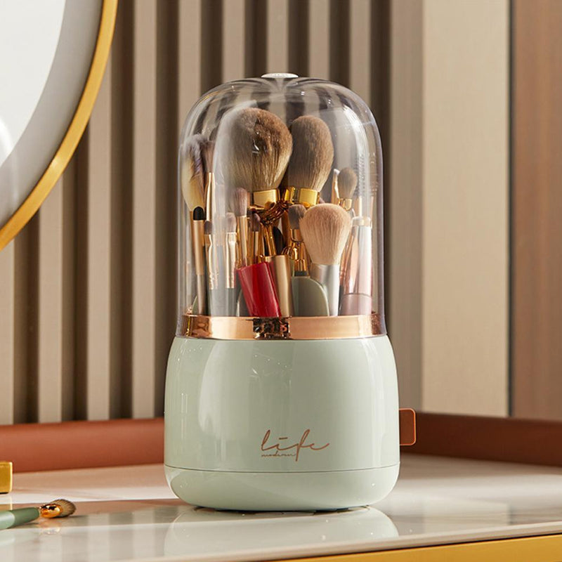 360° Rotating Compartment Dustproof Makeup Brushes Storage Organizer
