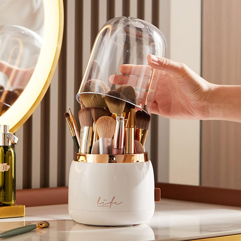 360° Rotating Compartment Dustproof Makeup Brushes Storage Organizer