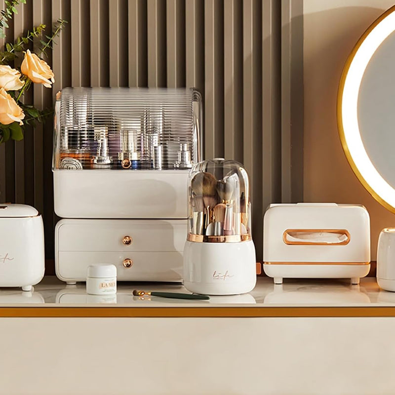 360° Rotating Compartment Dustproof Makeup Brushes Storage Organizer