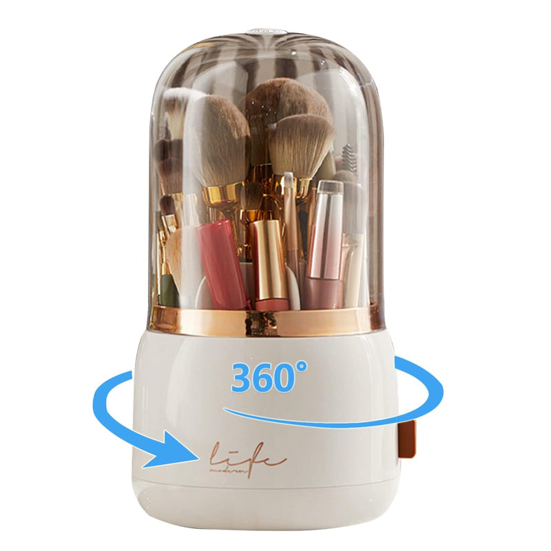 360° Rotating Compartment Dustproof Makeup Brushes Storage Organizer