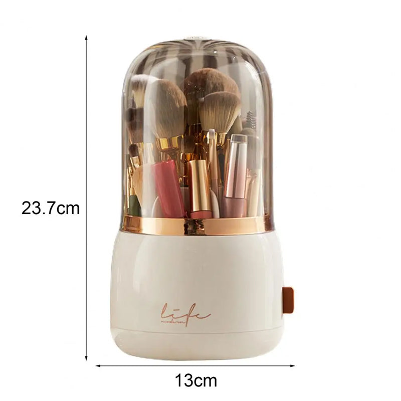 360° Rotating Compartment Dustproof Makeup Brushes Storage Organizer