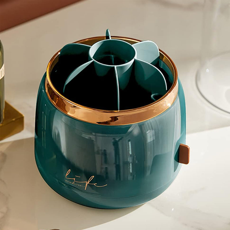 360° Rotating Compartment Dustproof Makeup Brushes Storage Organizer