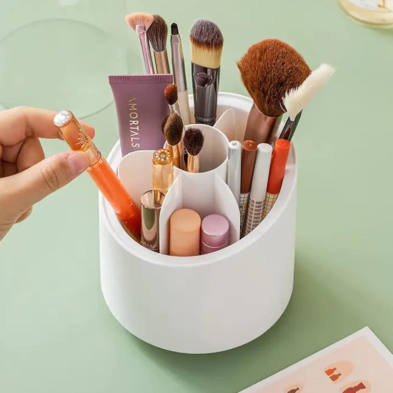 360° Rotating Compartment Dustproof Makeup Brushes Storage Organizer