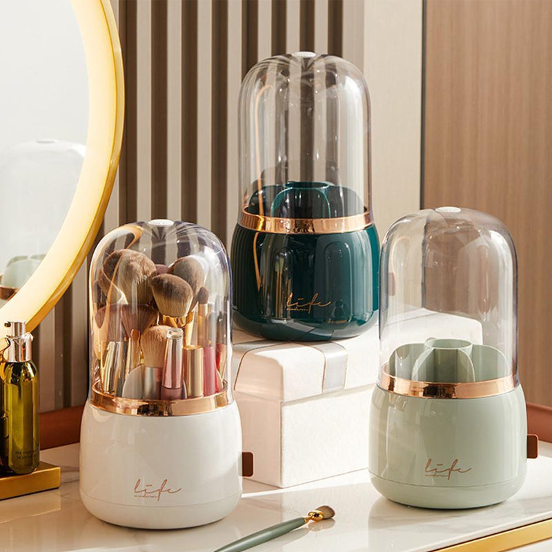 360° Rotating Compartment Dustproof Makeup Brushes Storage Organizer