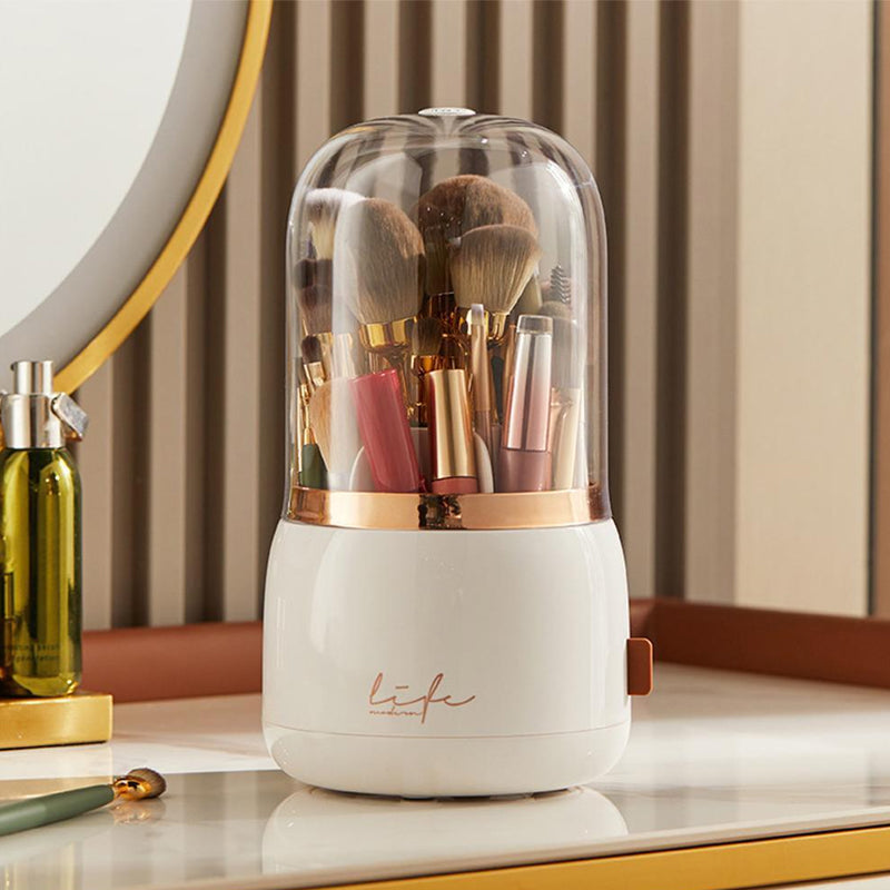 360° Rotating Compartment Dustproof Makeup Brushes Storage Organizer