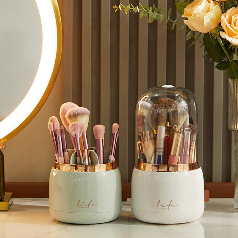360° Rotating Compartment Dustproof Makeup Brushes Storage Organizer
