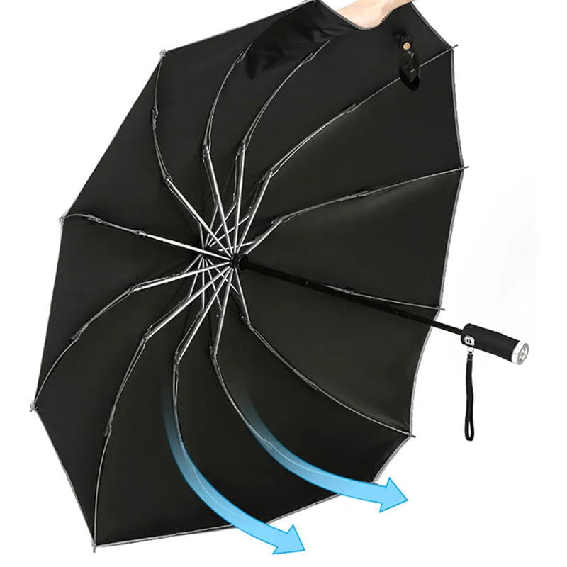 10 Ribs Fully Automatic Reverse Closing Umbrella with LED Flashlight
