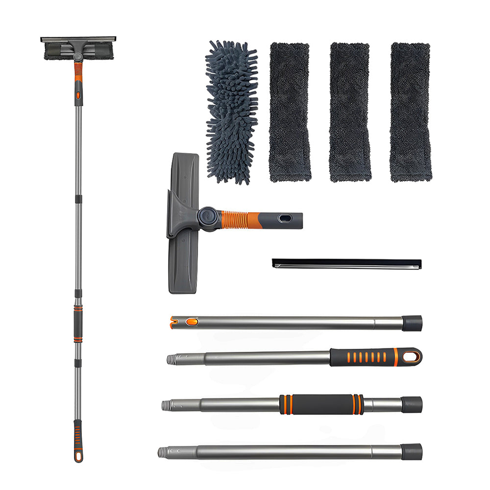 CLEANFOK Squeegee Window Cleaner - 2-in-1 Rotatable Cleaning Tool Kit with Extension Pole