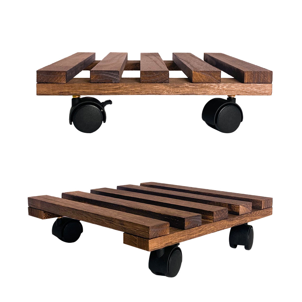 GREENHAVEN Plant Caddy Wooden Plant Stand with Wheels - Wood Color