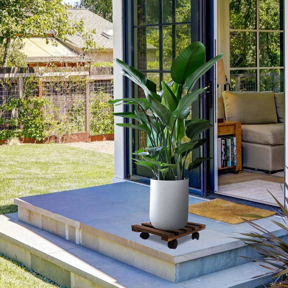 GREENHAVEN Plant Caddy Wooden Plant Stand with Wheels - Wood Color