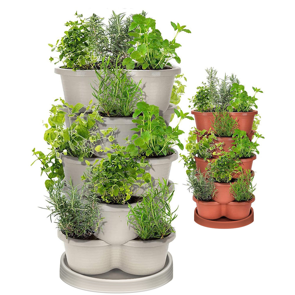 GREENHAVEN 5-Tier Stackable Vertical Garden Planter Pots - Space-Saving Planting Solution