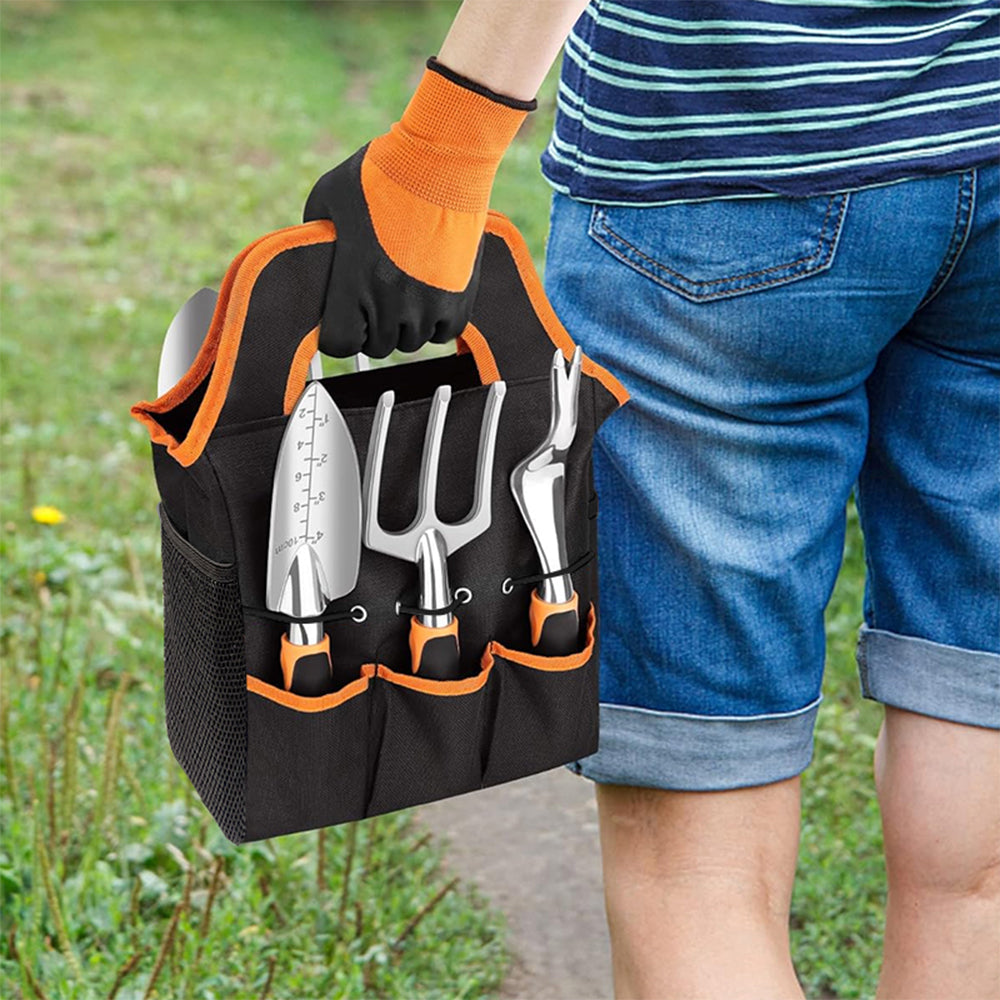 GreenHaven Garden Tool Set - 8 Piece Stainless Steel Set with Carrying Tote