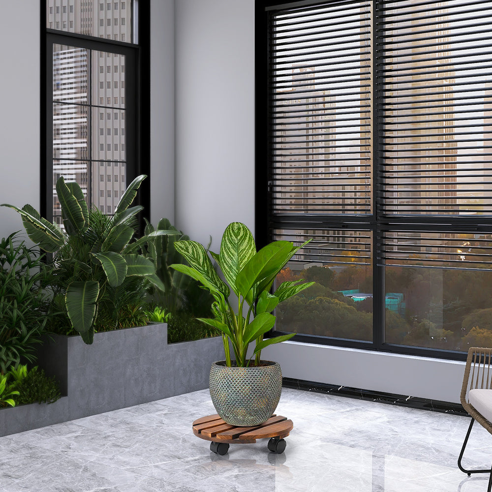 GREENHAVEN 2 Pack Plant Caddy with Lockable Wheels - Wood Color