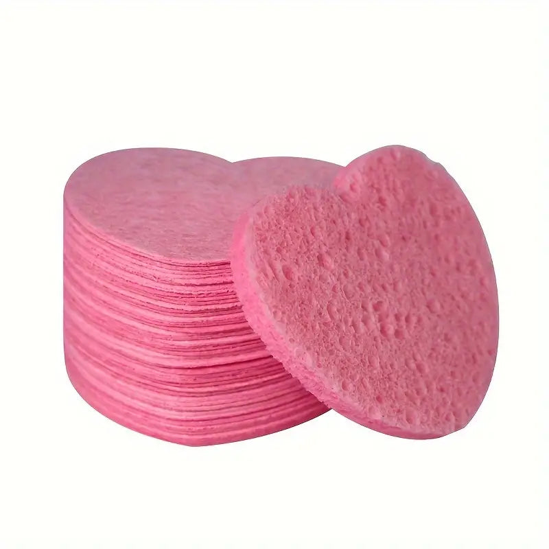 50 Pcs Heart Shaped Natural Cotton Compressed Facial Cleansing Sponge