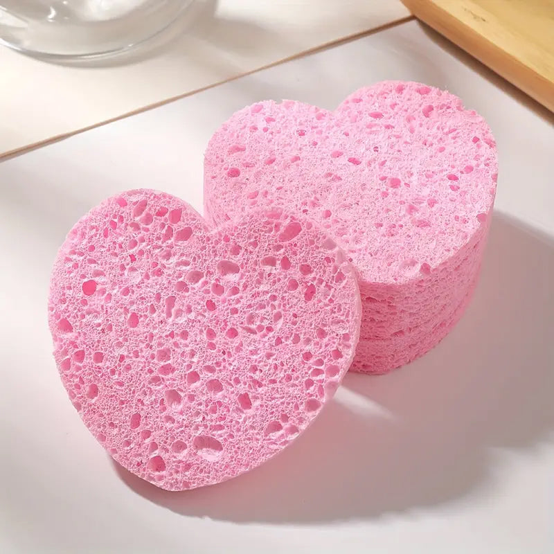 50 Pcs Heart Shaped Natural Cotton Compressed Facial Cleansing Sponge