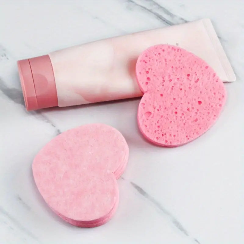 50 Pcs Heart Shaped Natural Cotton Compressed Facial Cleansing Sponge