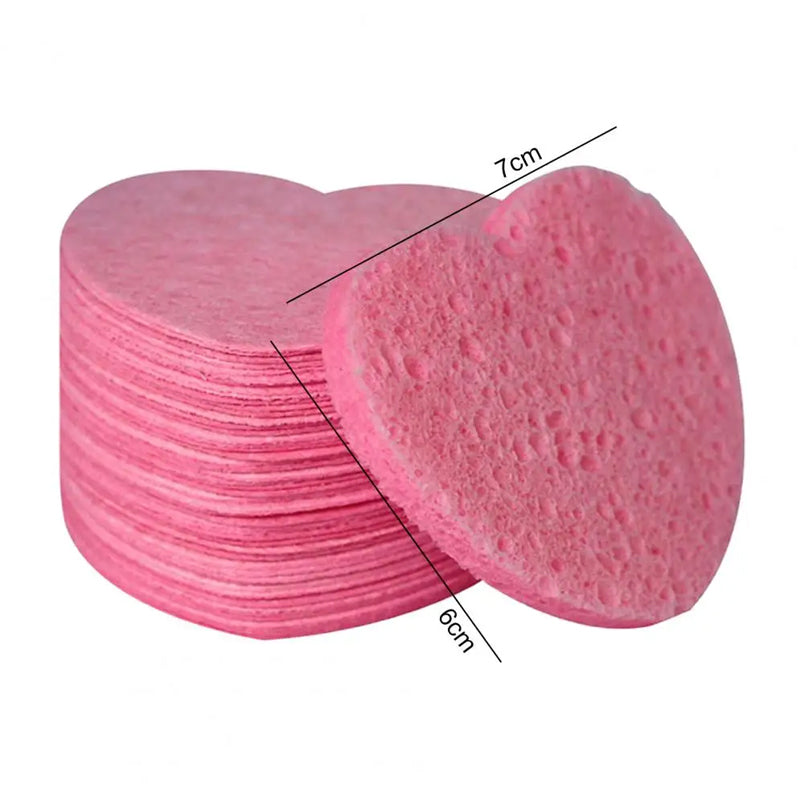 50 Pcs Heart Shaped Natural Cotton Compressed Facial Cleansing Sponge