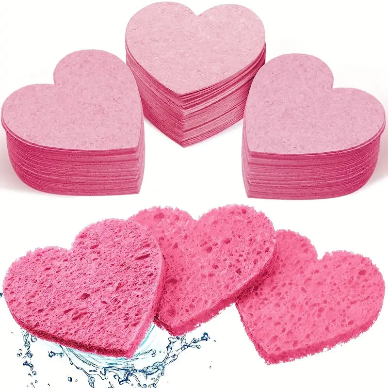 50 Pcs Heart Shaped Natural Cotton Compressed Facial Cleansing Sponge