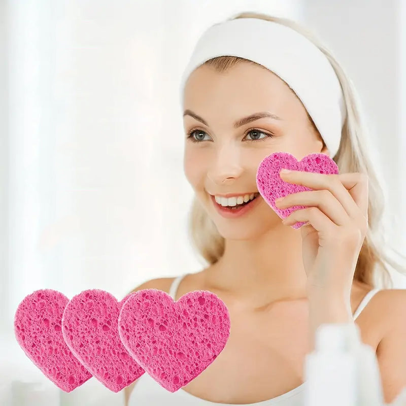 50 Pcs Heart Shaped Natural Cotton Compressed Facial Cleansing Sponge