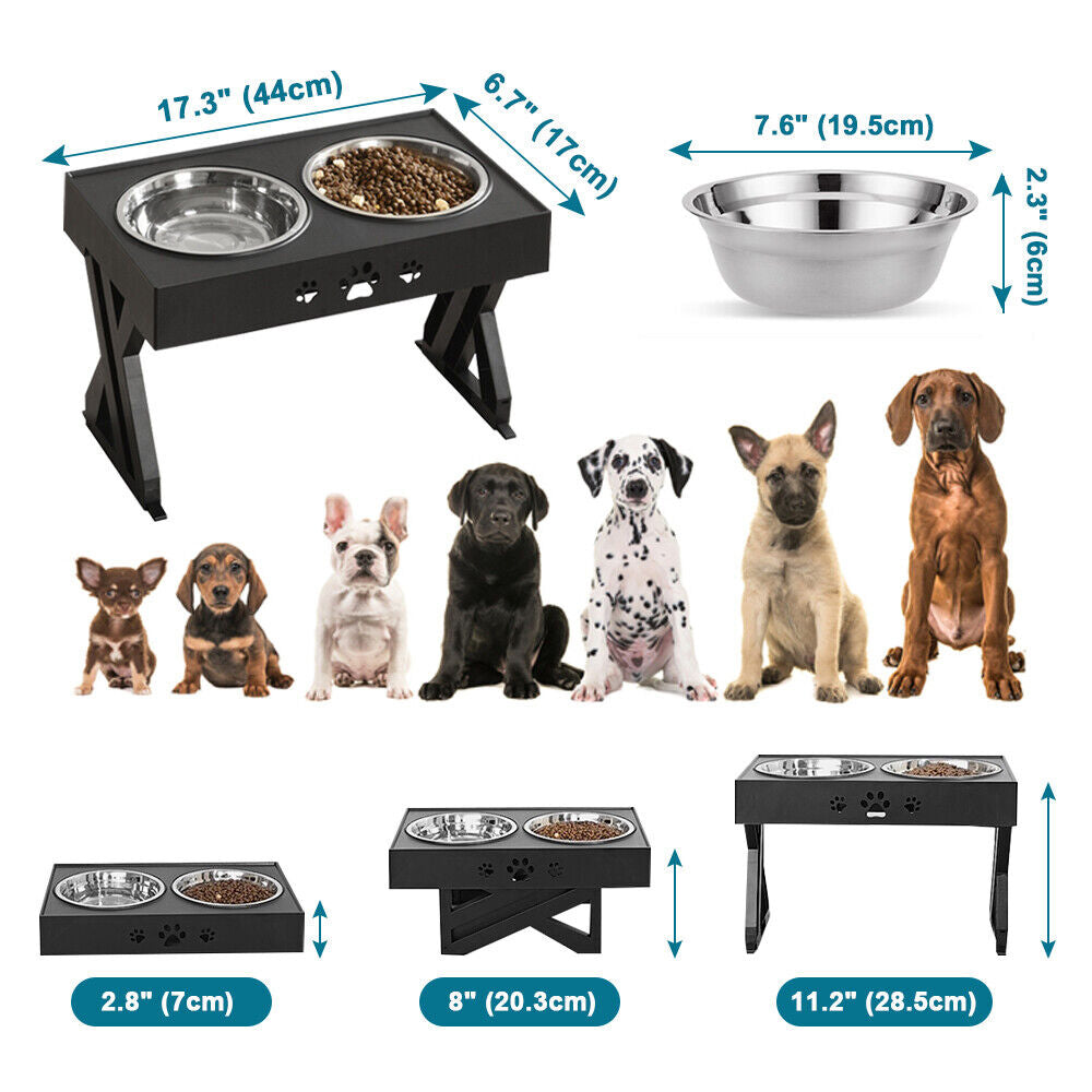 Elevated Double Bowl Dog Pet Feeder with Adjustable Height