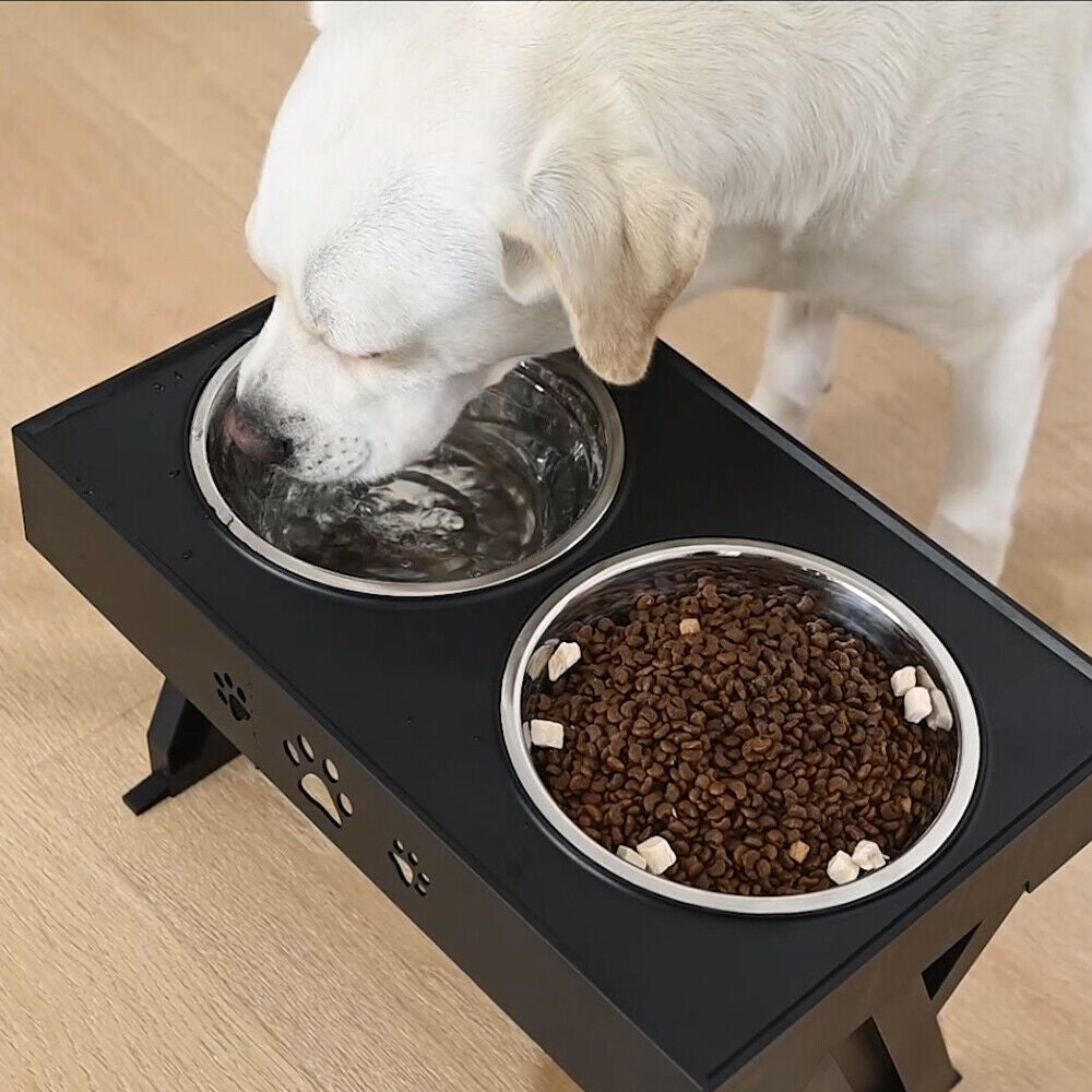 Elevated Double Bowl Dog Pet Feeder with Adjustable Height