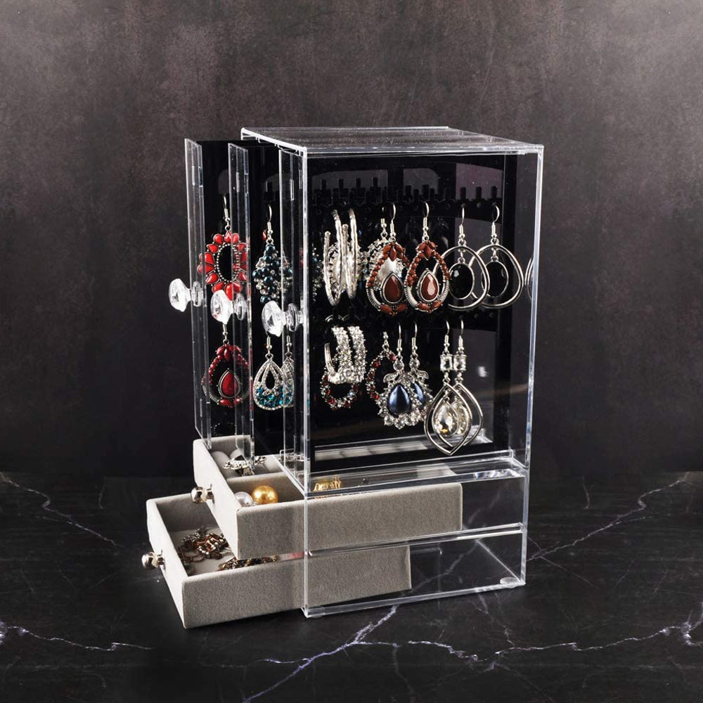 Acrylic Jewelry Storage Box Portable Dustproof Full Clear Display