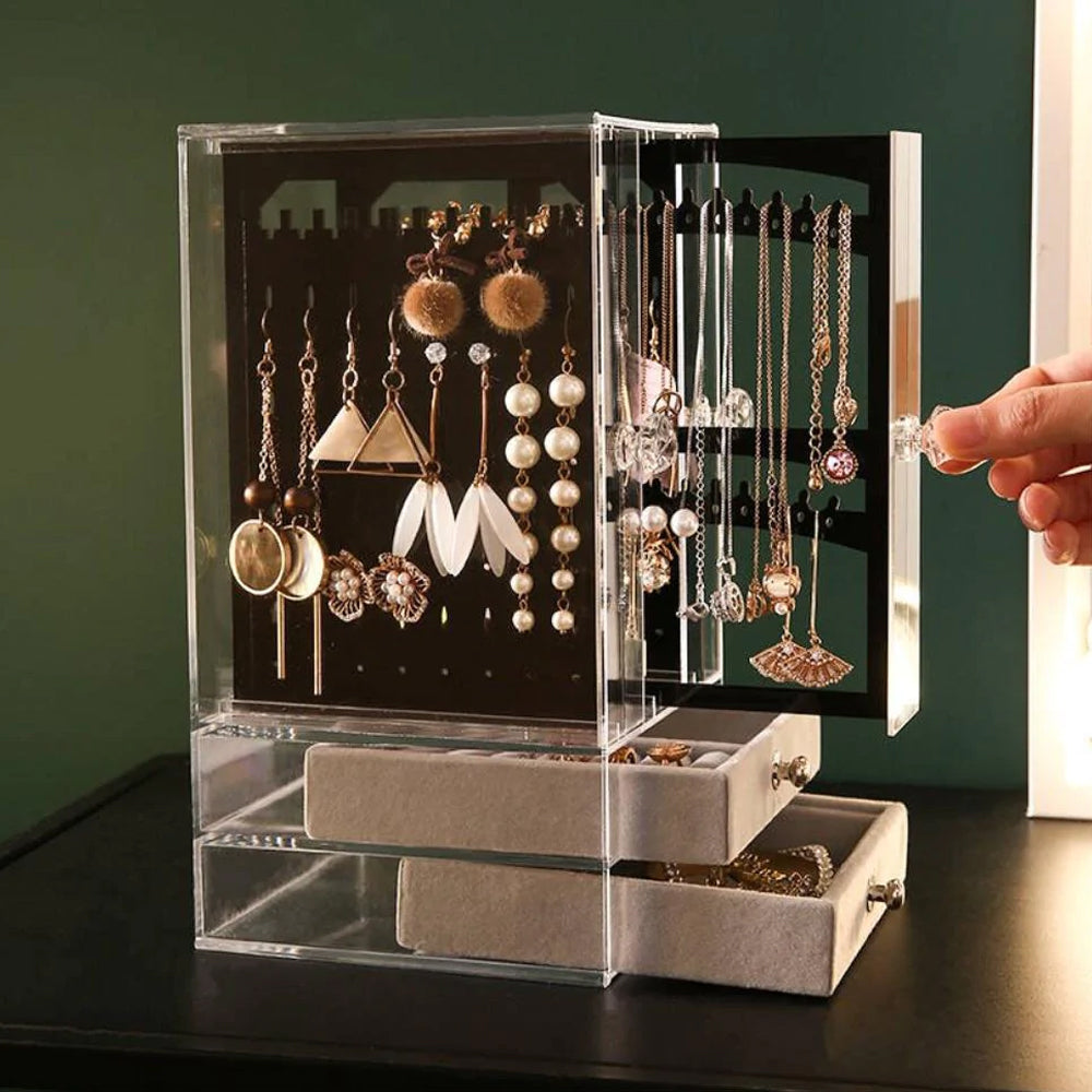 Acrylic Jewelry Storage Box Portable Dustproof Full Clear Display
