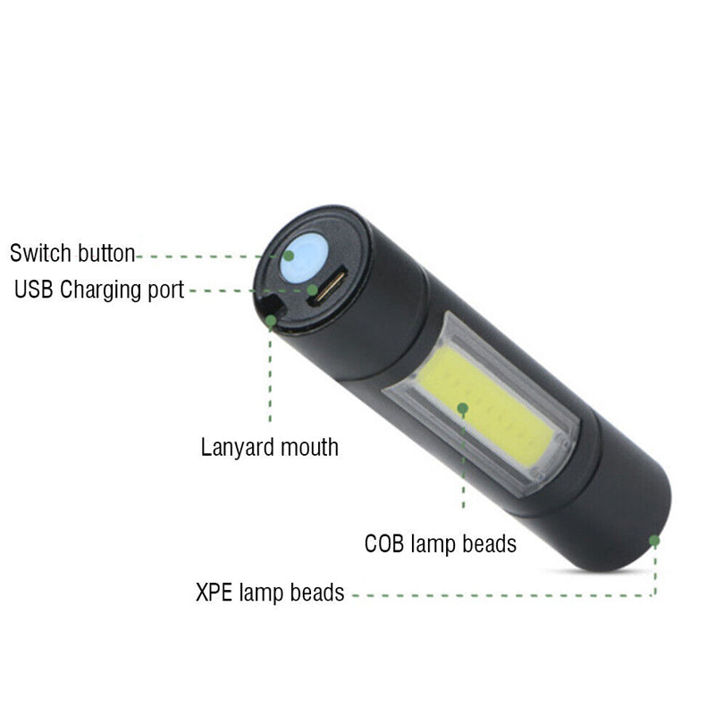 Super Bright Camping Torch Lamp COB Mini LED Flashlight USB Charging