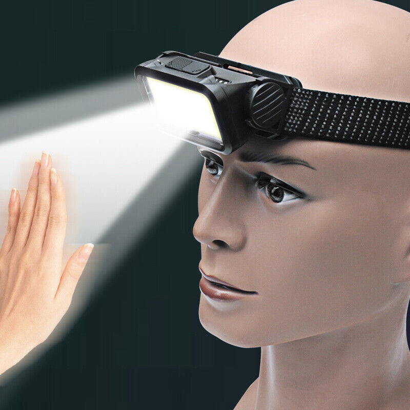 LED Motion Sensor Head Torch Waterproof Headlamp USB Rechargeable