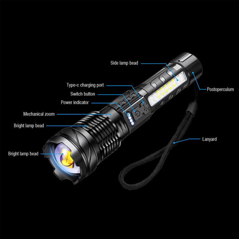 30W 14LED Tactical Flashlight White Laser Torch Lamp USB Charging