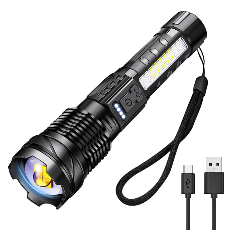 30W 14LED Tactical Flashlight White Laser Torch Lamp USB Charging