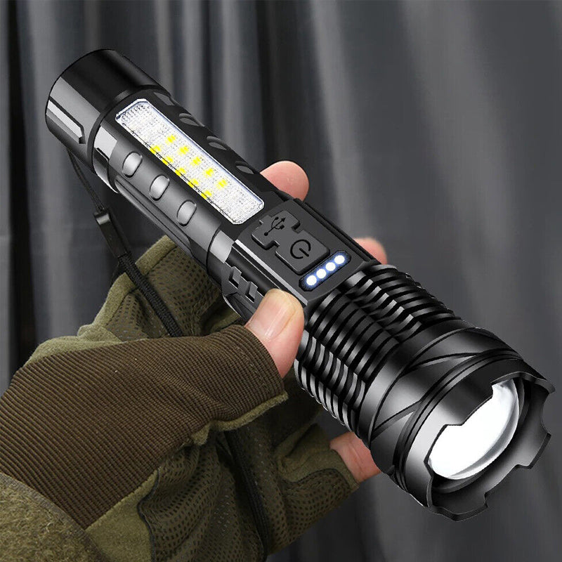 30W 14LED Tactical Flashlight White Laser Torch Lamp USB Charging
