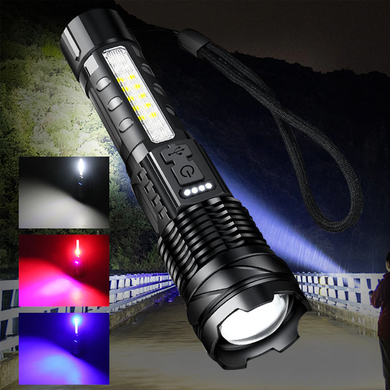 30W 14LED Tactical Flashlight White Laser Torch Lamp USB Charging