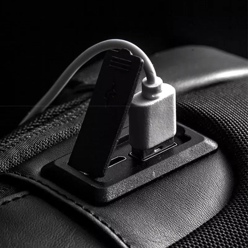 Men's Waterproof Anti-Theft Oxford Crossbody Sling Backpack with USB Port Charger- Black