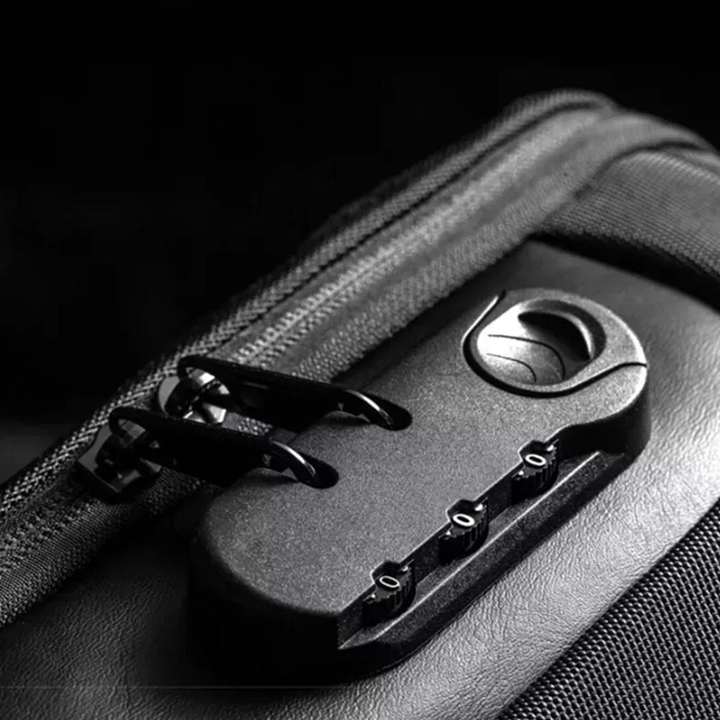 Men's Waterproof Anti-Theft Oxford Crossbody Sling Backpack with USB Port Charger- Black