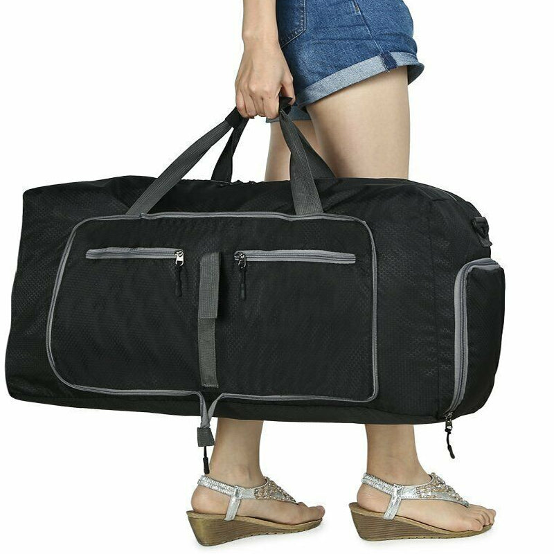 70L Large Capacity Foldable Waterproof Duffel and Travel Bag with Canvas Shoes Compartment